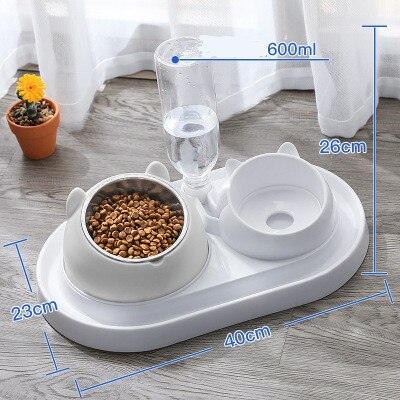 600ml Cat Bowl Water Dispenser Automatic Feeder Bowl Pet Food Container with Waterer for Puppy Cat Feeding Bowl Drinking Supplie