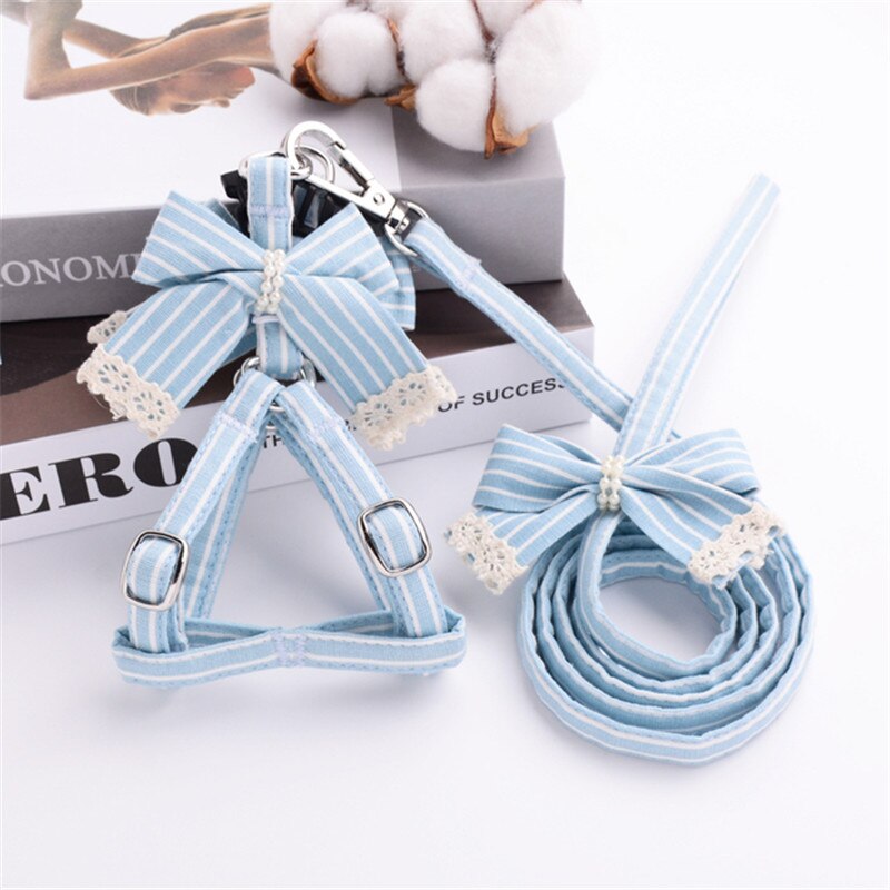 Adjustable Chest Strap With Buckle Rhinestone Cute Dog Harnesses Leashes Set Soft Suede Bow Pet Harness Outdoor Walking Collar