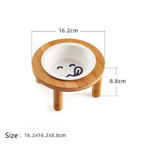 Cute Cat Bowl High-end Pet Bowl Bamboo Elevated Shelf Ceramic Feeding Drinking Bowls Standing Ceramic Cartoon Patterns Dog Bowls