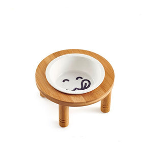 Cute Cat Bowl High-end Pet Bowl Bamboo Elevated Shelf Ceramic Feeding Drinking Bowls Standing Ceramic Cartoon Patterns Dog Bowls