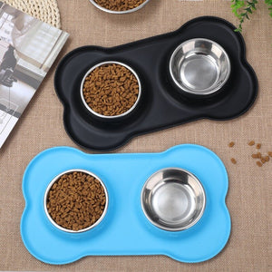 Dog Bowls Stainless Steel Feeding Dish Pet Drinking Bowl Food Feed Placement No Spill Non-Skid Silicone Mat Feeder Bowls for Pet