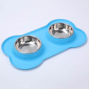 Dog Bowls Stainless Steel Feeding Dish Pet Drinking Bowl Food Feed Placement No Spill Non-Skid Silicone Mat Feeder Bowls for Pet