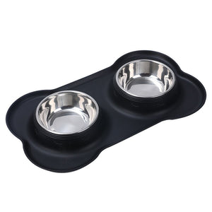 Dog Bowls Stainless Steel Feeding Dish Pet Drinking Bowl Food Feed Placement No Spill Non-Skid Silicone Mat Feeder Bowls for Pet