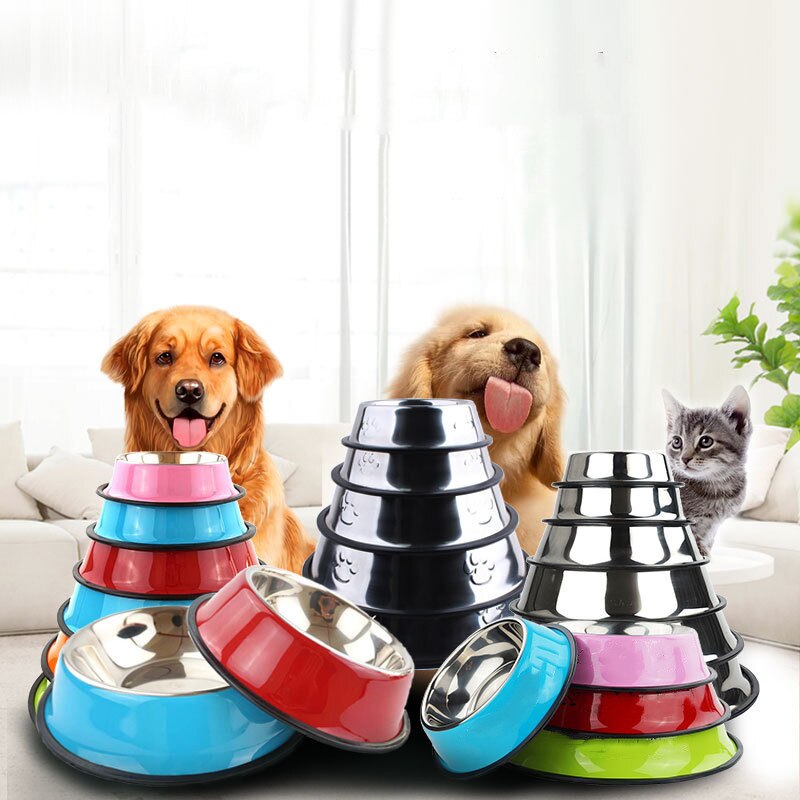 Dog Bowls Stainless Steel Pet Anti-Bite Anti-Slip Durable Feeder for Big Dogs Feeding Drinking Water Dish Fit All Puppy Cat Bowl