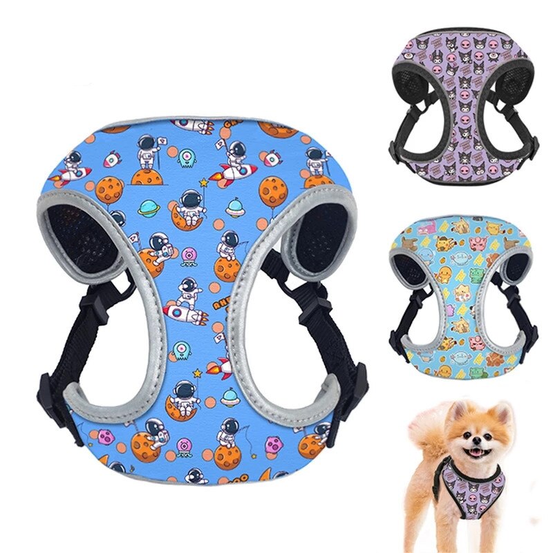 Dog Collar Stuffed Leash Adjustable Walking Harness Vest for Puppy Dogs Cartoon Sushi Little Devil Pet Reflective Harness Set