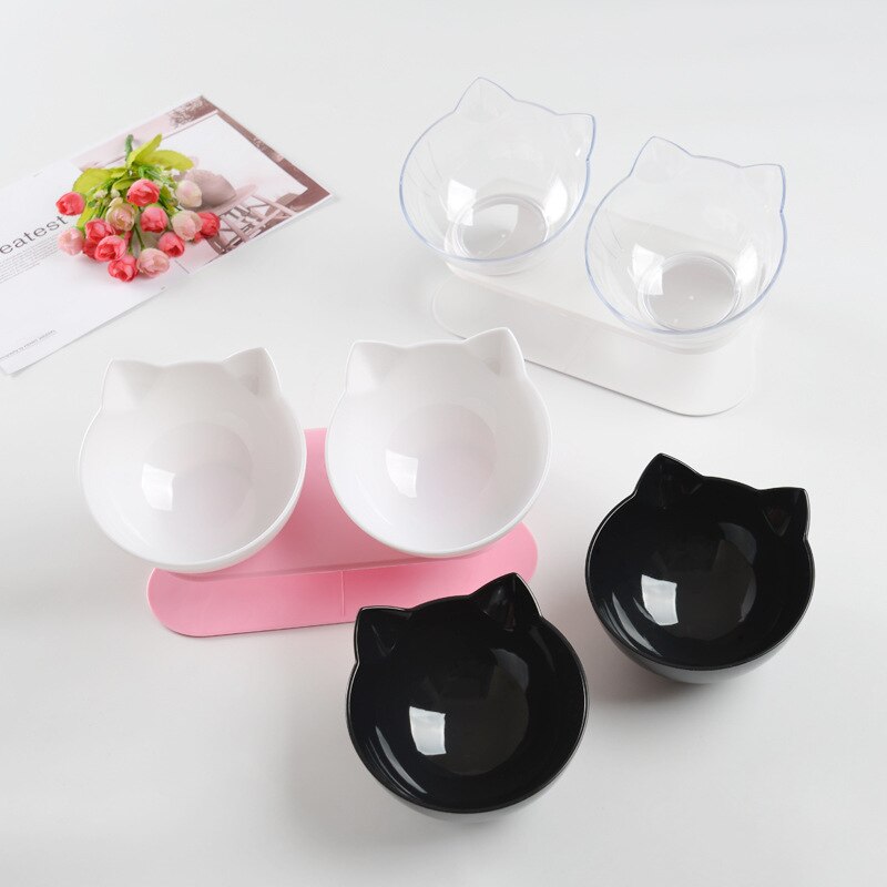 Non-slip Cat Double Bowl With Stand Pet Dog Raised Cat Food Bowl and Water Bowl Pet Feeders Cats Dogs Bowl Pet Supplies