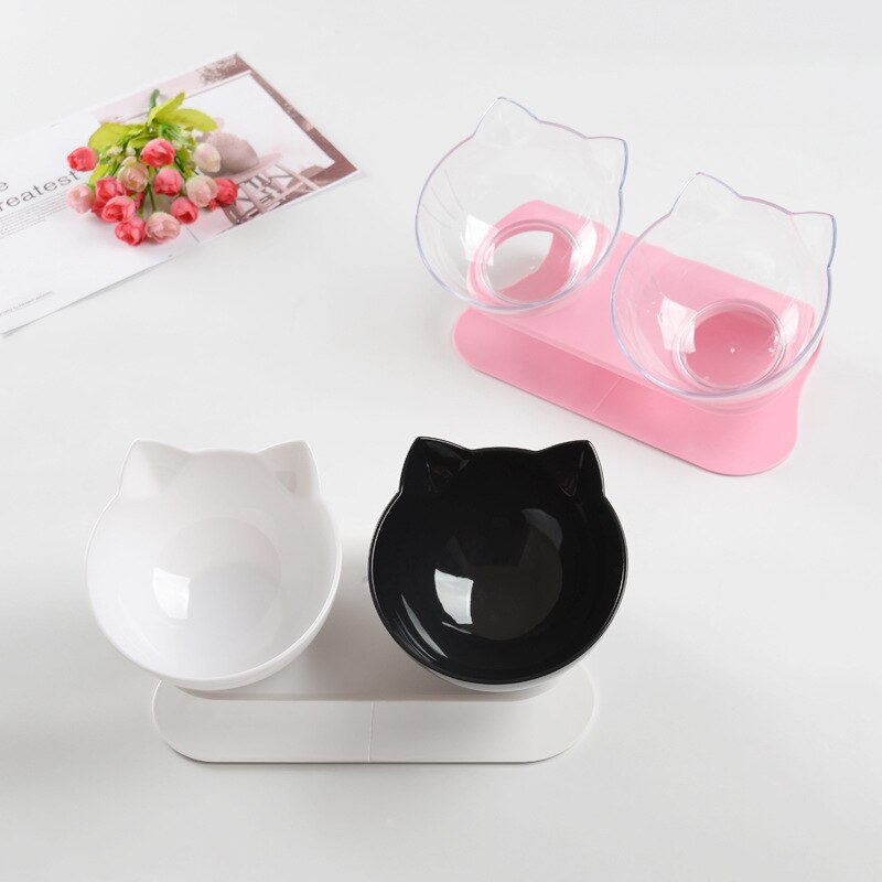 Non-slip Cat Double Bowl With Stand Pet Dog Raised Cat Food Bowl and Water Bowl Pet Feeders Cats Dogs Bowl Pet Supplies