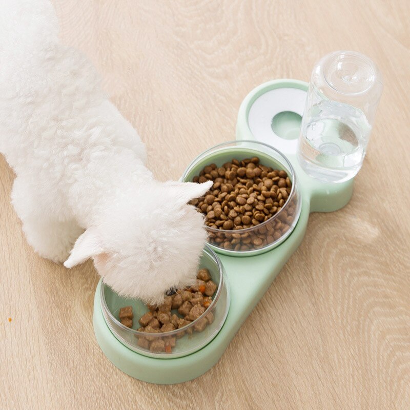 Pet Dogs Cats Double Bowls Automatic Water Container Food Dispenser for Dogs Cats Drinking Feeding Raised Stand Dish Food Bowls