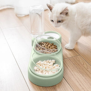 Pet Dogs Cats Double Bowls Automatic Water Container Food Dispenser for Dogs Cats Drinking Feeding Raised Stand Dish Food Bowls