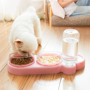 Pet Dogs Cats Double Bowls Automatic Water Container Food Dispenser for Dogs Cats Drinking Feeding Raised Stand Dish Food Bowls