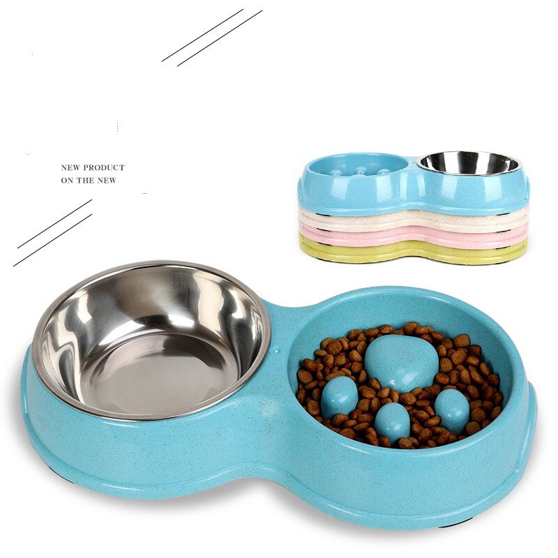 Pet Easy Clean Non Slip Bowls Steel Leakproof Anti Slow Choking Dogs Cats Home Feeder Dish Bowl Prevent Obesity Dogs Supplies