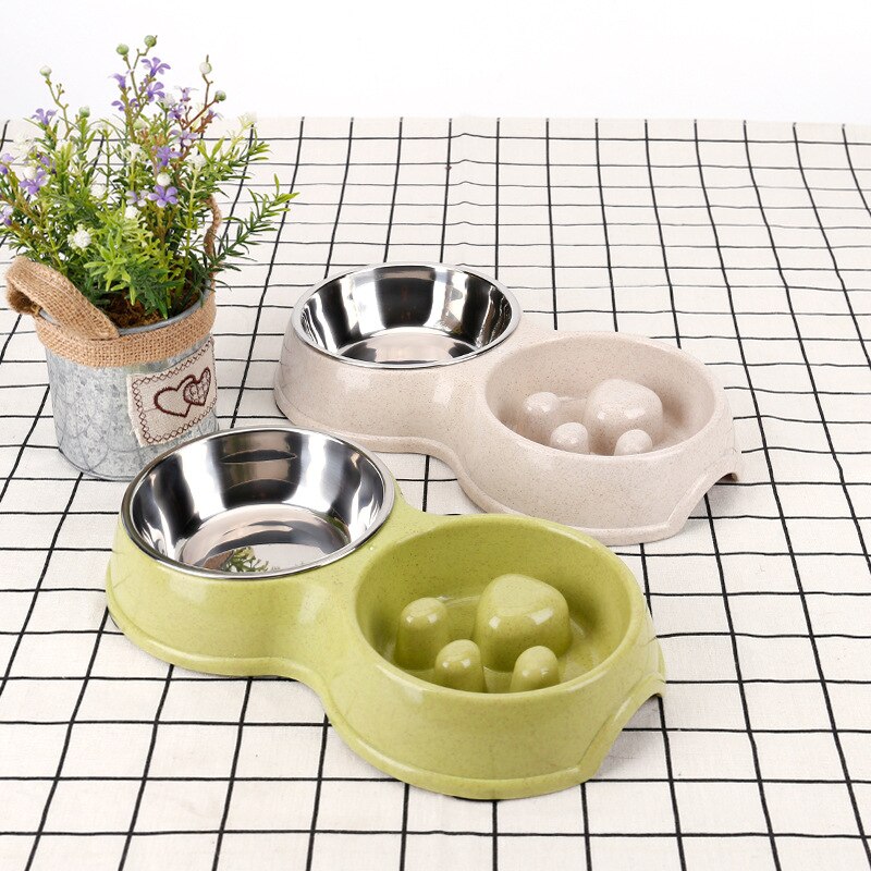 Pet Easy Clean Non Slip Bowls Steel Leakproof Anti Slow Choking Dogs Cats Home Feeder Dish Bowl Prevent Obesity Dogs Supplies