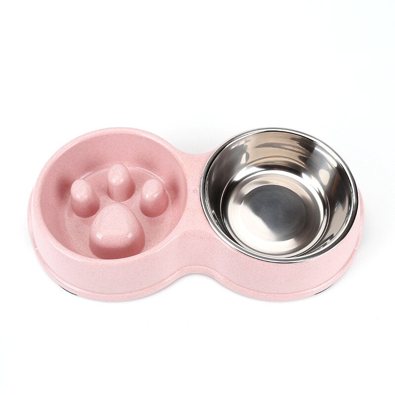 Pet Easy Clean Non Slip Bowls Steel Leakproof Anti Slow Choking Dogs Cats Home Feeder Dish Bowl Prevent Obesity Dogs Supplies