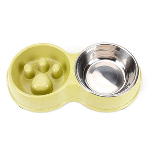 Pet Easy Clean Non Slip Bowls Steel Leakproof Anti Slow Choking Dogs Cats Home Feeder Dish Bowl Prevent Obesity Dogs Supplies