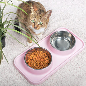 Waterproof Non-slip Pet Double Bowl With Mat Feeding Tray Supplies Pet Feeding Silicone Food Mat Dog Placemat Feeder Bowl